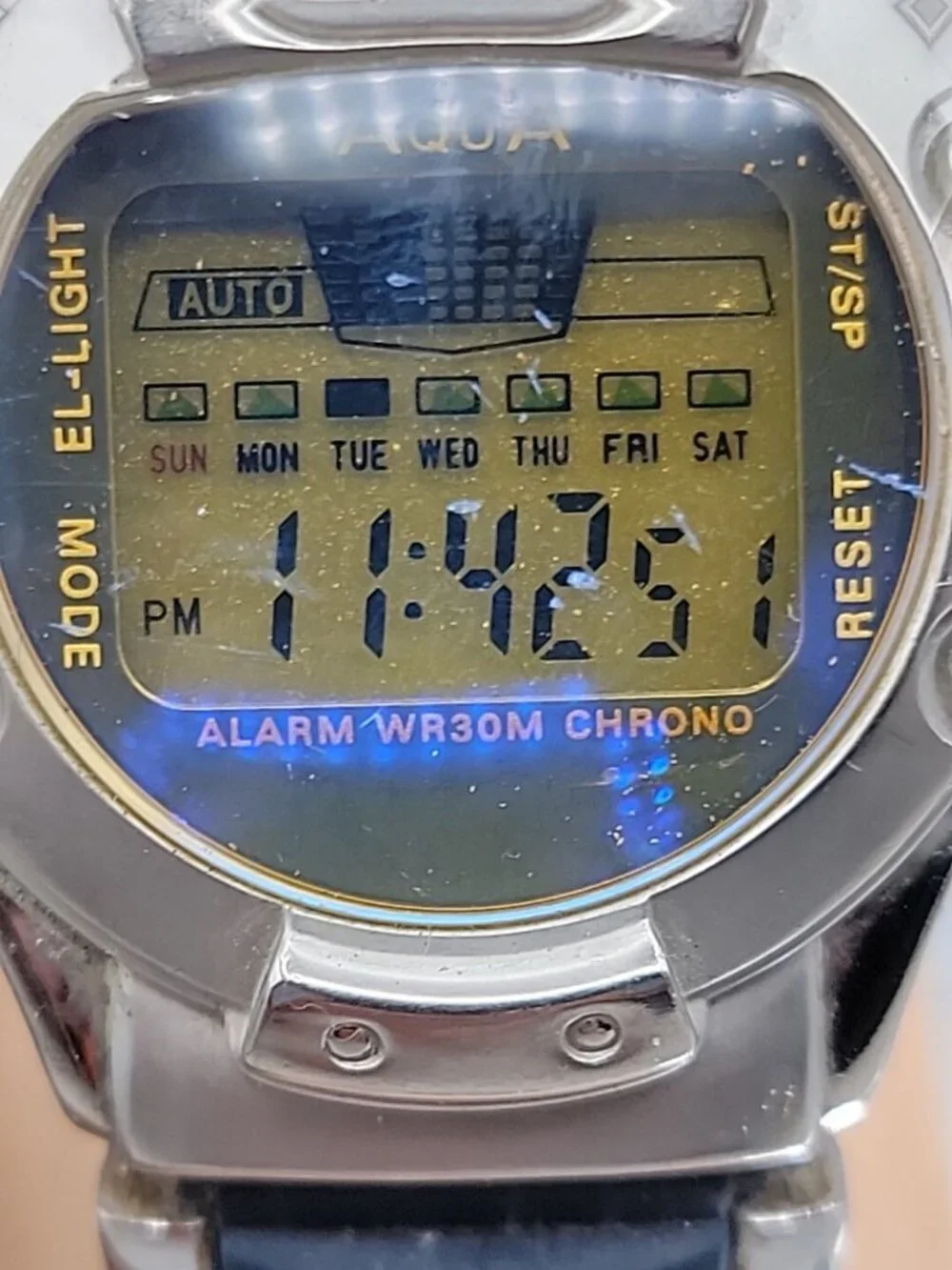 VTG Aqua Digital Men's Watch 38mm Silver Blue Oval Chrono Multi-Sport 7.75